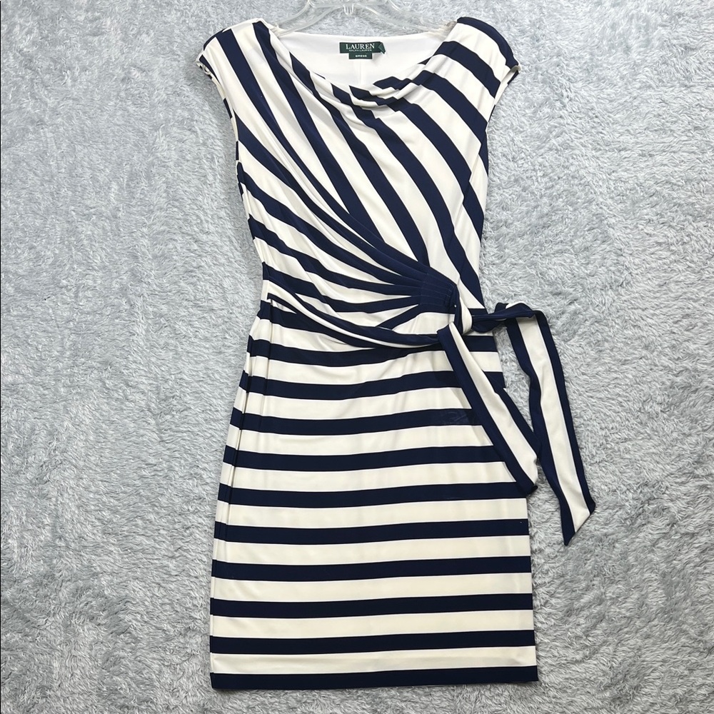 Ralph Lauren Blue and White Sleeveless Sheath Dress